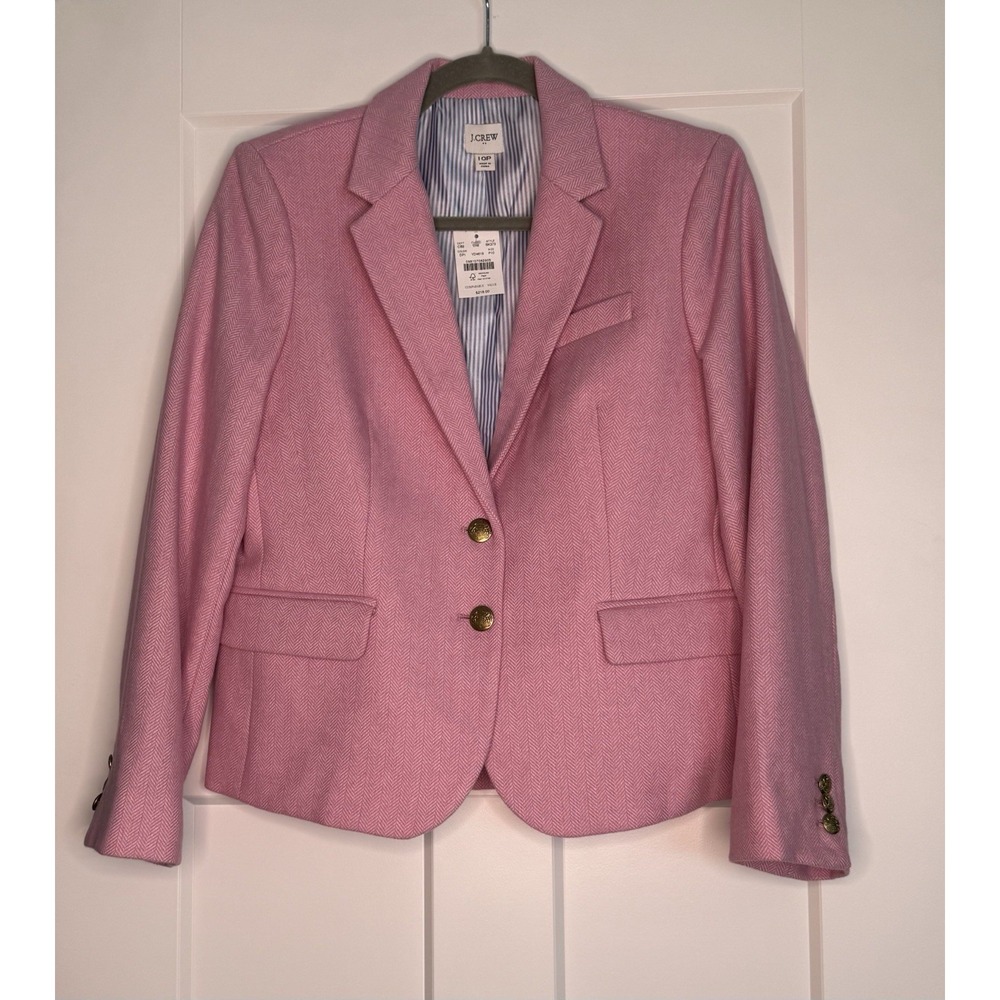 J.Crew Petite Wool Blend Blazer Women's 10P Pink Herringbone Career Jacket NWT
